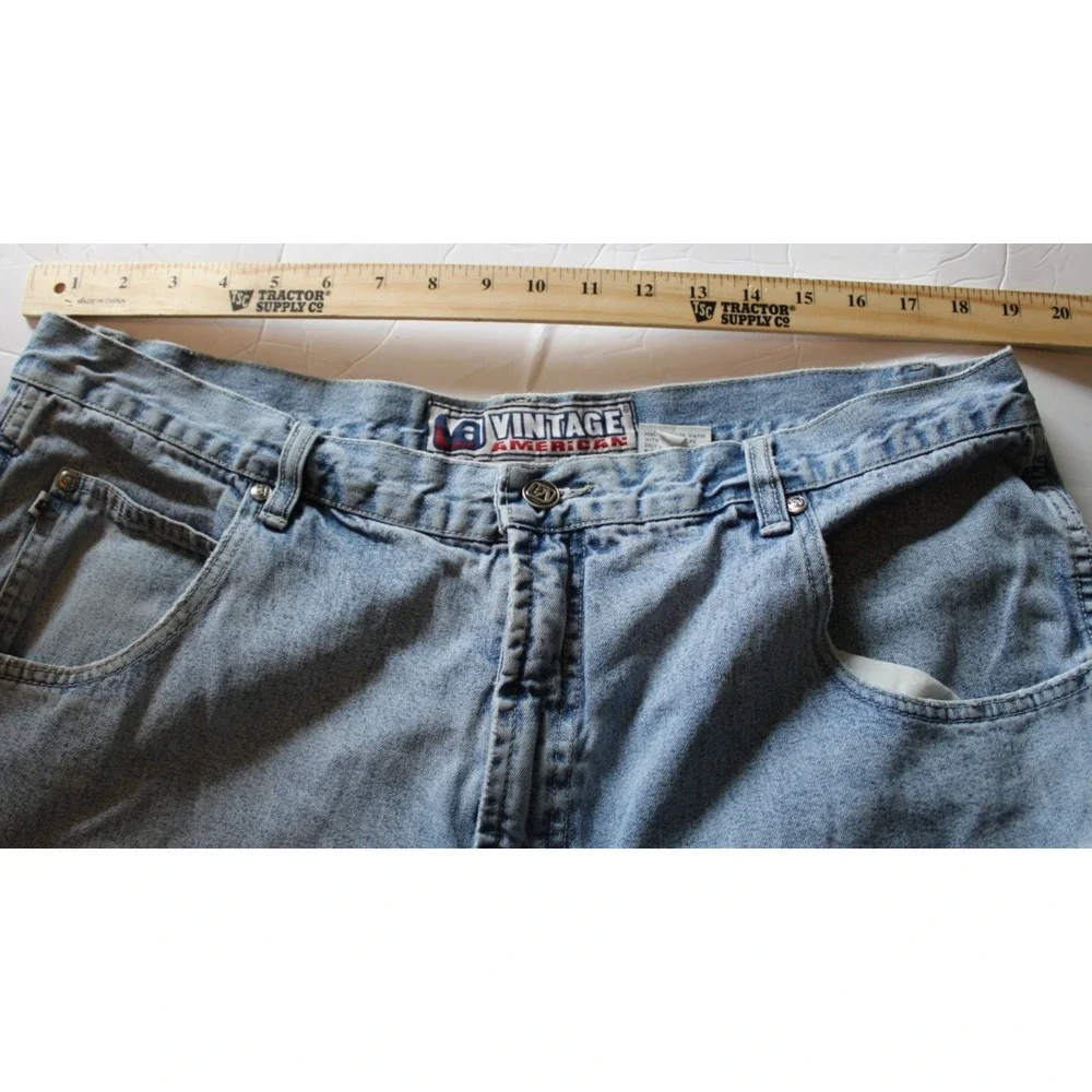 Vintage America Mens Cargo Jean Shorts‎ Mens 38 Denim Safari Outdoor Baggy
